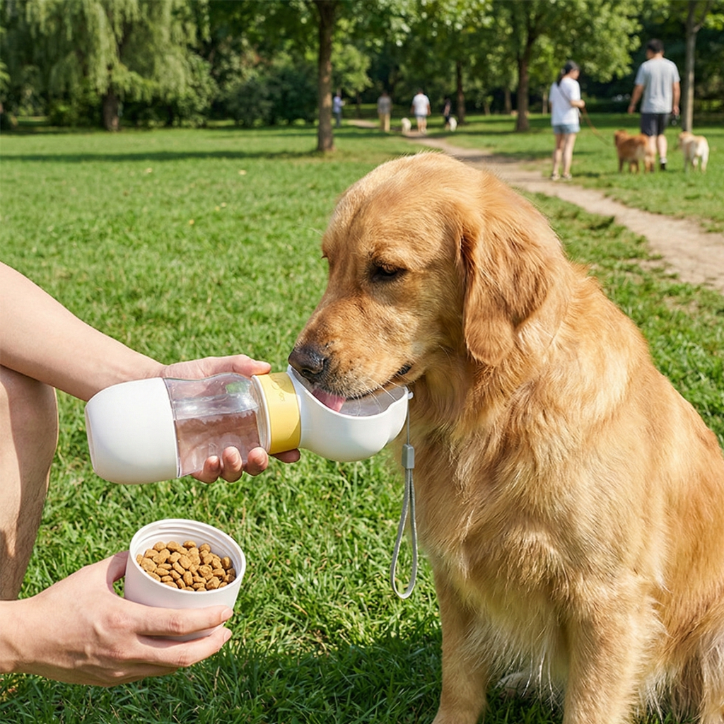 Noola™ – Dispenser Portatile 2-in-1 Acqua + Snack per Cani e Gatti